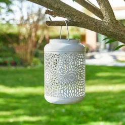 Glitzhome 8.75"H White Metal Cutout Solar Powered Lantern -Ceiling Lighting Shop a6c1a3b202246231 3457 w800 h800 b0 p0