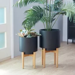 CosmoLiving By Cosmopolitan Metal Planters, 20", 16"H, 2-Piece Set, Black, 13.85"lx13.85"wx24.15"h -Ceiling Lighting Shop a7616c30005232e0 2071 w800 h800 b0 p0