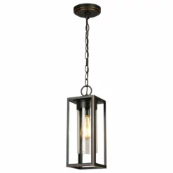 EGLO USA Walker Hill 1-Light Outdoor Pendant, Matte Black, Oil Rubbed Bronze