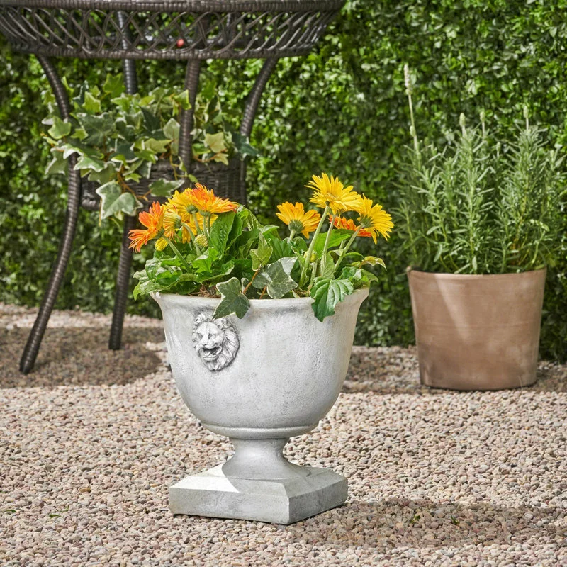 GDFStudio GDF Studio Andrea Concrete Lionhead Accents Chalice Decorative Urn Planter, Ant 2 GDFStudio GDF Studio Andrea Concrete Lionhead Accents Chalice Decorative Urn Planter, Ant - Image 2