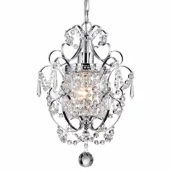 Edvivi Lighting Amorette 1-Light Chrome Glam Lighting Mini Pendant Chandelier With Crystals