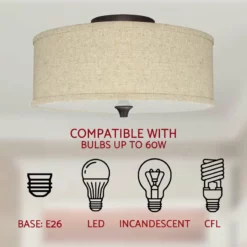 Kira Home Newport 14" Ceiling Light, Beige Linen Drum Shade, Oil-Rubbed Bronze -Ceiling Lighting Shop aa61563e00dcfc5f 8689 w800 h800 b0 p0