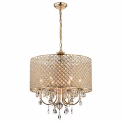 Edvivi Lighting 6-Light Gold Round Beaded Drum Chandelier With Hanging Crystals -Ceiling Lighting Shop ab6141470fc2fc2b 0991 w800 h800 b1 p0