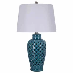 Fangio Lighting 26" Blue Ceramic Table Lamp With Lattice Design