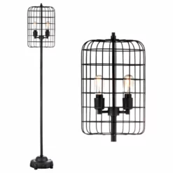 JONATHAN Y Odette 65" Industrial Metal Floor Lamp, Black And Silver