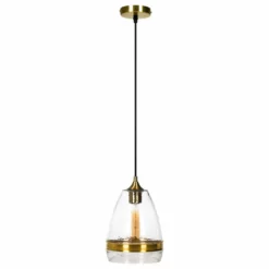 Casamotion Hammered Glass Pendant Light With Brass Ring, 1 Ceiling Hanging Light, Clear, Large