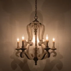 Whoselamp Farmhouse Antique Wooden Candle Chandelier, White -Ceiling Lighting Shop ade196c60b04cd0c 4570 w800 h800 b0 p0