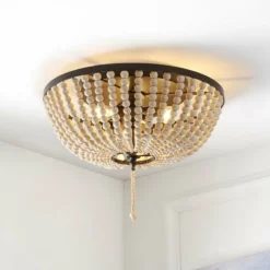 JONATHAN Y Allison Wood Beaded LED Flush Mount, Antique Gold, Cream, 15", Oil Rubbed Bronze -Ceiling Lighting Shop aff133000f7630c5 6030 w800 h800 b0 p0