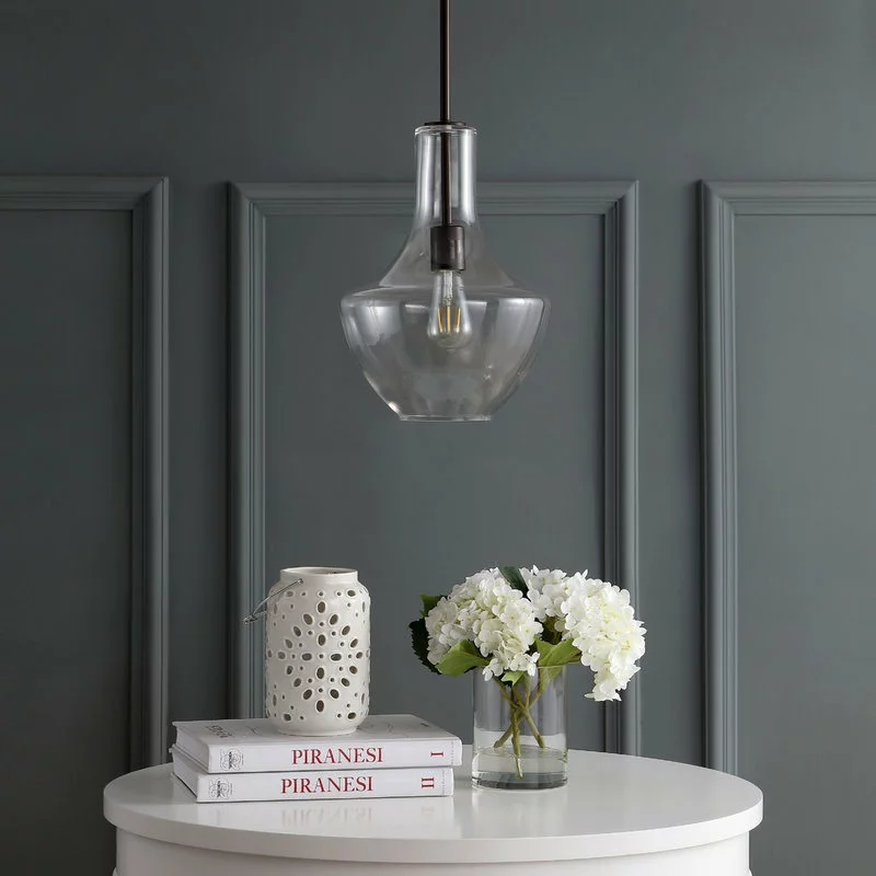 JONATHAN Y Watts 10.5" Glass, Metal LED Pendant, Oil Rubbed Bronze/Clear, Width: 10.5" 4 JONATHAN Y Watts 10.5" Glass, Metal LED Pendant, Oil Rubbed Bronze/Clear, Width: 10.5" - Image 4