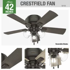 Hunter Fan Company Crestfield Noble Bronze Ceiling Fan With Light, 42" -Ceiling Lighting Shop b0b1fa730f8fc47f 9839 w800 h800 b0 p0