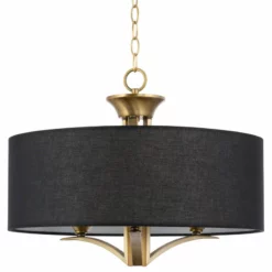Kira Home Alondra 20" Drum Chandelier, Black Fabric Shade, Adjustable Height