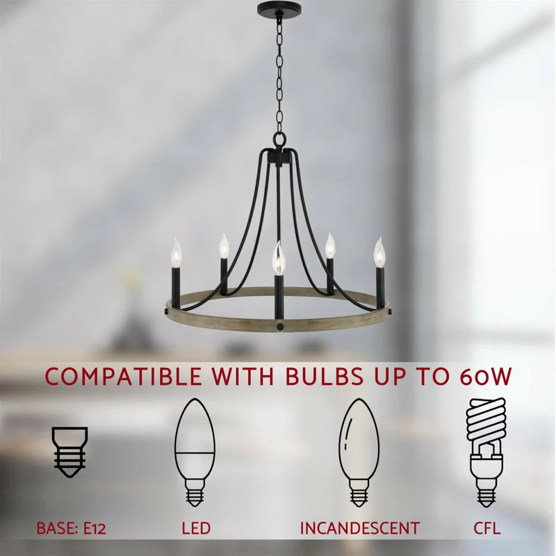 Kira Home Fairbrook 24.5" Rustic Farmhouse Wagon Wheel Chandelier, Round Kitchen 6 Kira Home Fairbrook 24.5" Rustic Farmhouse Wagon Wheel Chandelier, Round Kitchen - Image 6