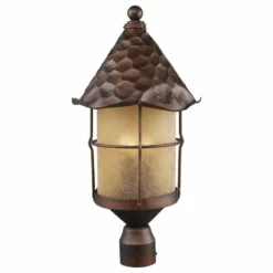 Elk Home Rustica 3-Light Outdoor Post Light, Antique Copper With Amber Scavo Glass