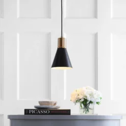 JONATHAN Y Apollo Metal LED Pendant, Black, Brass Gold, Black/Brass Gold, Width: 6.00" -Ceiling Lighting Shop b3c1ea0f03893732 2976 w800 h800 b0 p0