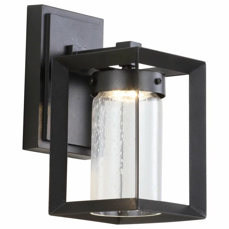 JONATHAN Y Nate 6.75" Outdoor Modern Cube Bubble Glass/Metal Integrated LED Sconce, Black 1 JONATHAN Y Nate 6.75" Outdoor Modern Cube Bubble Glass/Metal Integrated LED Sconce, Black