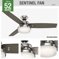 Hunter Fan Company 52" Sentinel Brushed Nickel Ceiling Fan With Light And Remote -Ceiling Lighting Shop b7c177630f8fce2a 7529 w800 h800 b0 p0