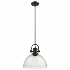 Golden Lighting Hines 1-Light Pendant, Black, Seeded Glass