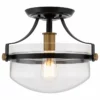 Kira Home Zurich 12" Rustic Farmhouse Ceiling Light, Glass Shade, Warm Brass