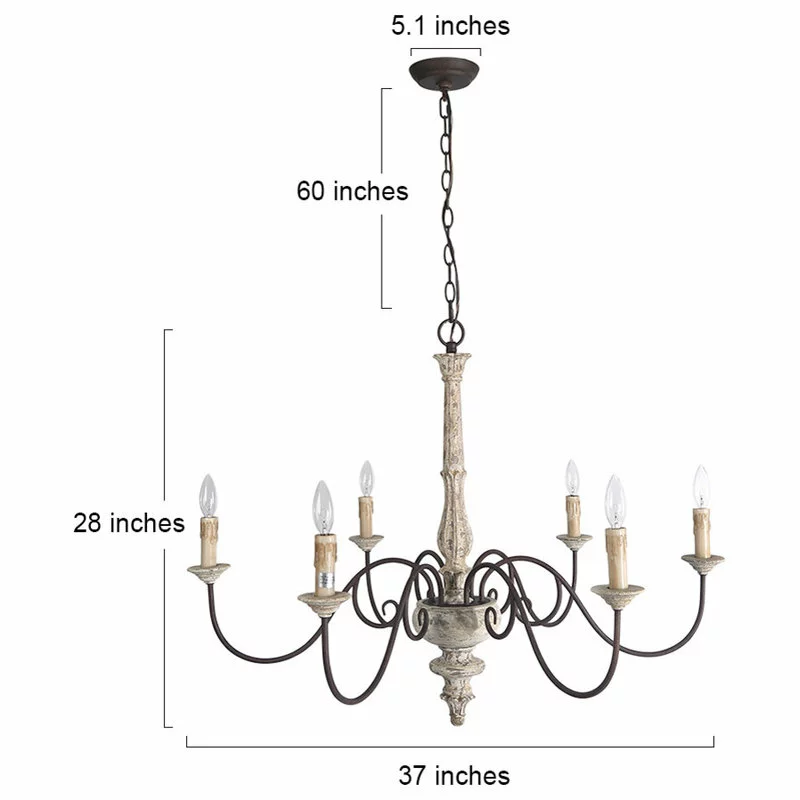 LNC Lighting LNC 6-Light French Country And Farmhouse Candle Rustic Chandelier Lighting 2 LNC Lighting LNC 6-Light French Country And Farmhouse Candle Rustic Chandelier Lighting - Image 2