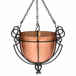H Potter Hanging Patio Garden Flower Planter Basket, Copper Finish