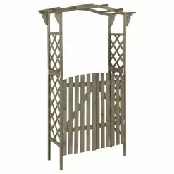 Vida XL International B.V. VidaXL Solid Firwood Pergola With Gate Gray Outdoor Wooden Arbor Gate Arch