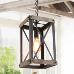 LNC Lighting LNC 1-Light Foyer Farmhouse Rustic Cage Wood Pendant Hanging Lantern Chandeliers -Ceiling Lighting Shop be3117260ee355d0 7471 w800 h800 b0 p0
