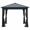 GDFStudio Hester Outdoor Modern Aluminum Hardtop Gazebo, Black