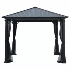 GDFStudio Hester Outdoor Modern Aluminum Hardtop Gazebo, Black