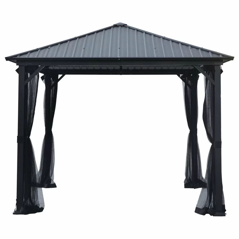 GDFStudio Hester Outdoor Modern Aluminum Hardtop Gazebo, Black 1 GDFStudio Hester Outdoor Modern Aluminum Hardtop Gazebo, Black