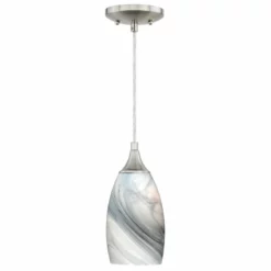 Vaxcel Milano Mini Pendant With Art Glass, Satin Nickel, Marble Swirl Glass