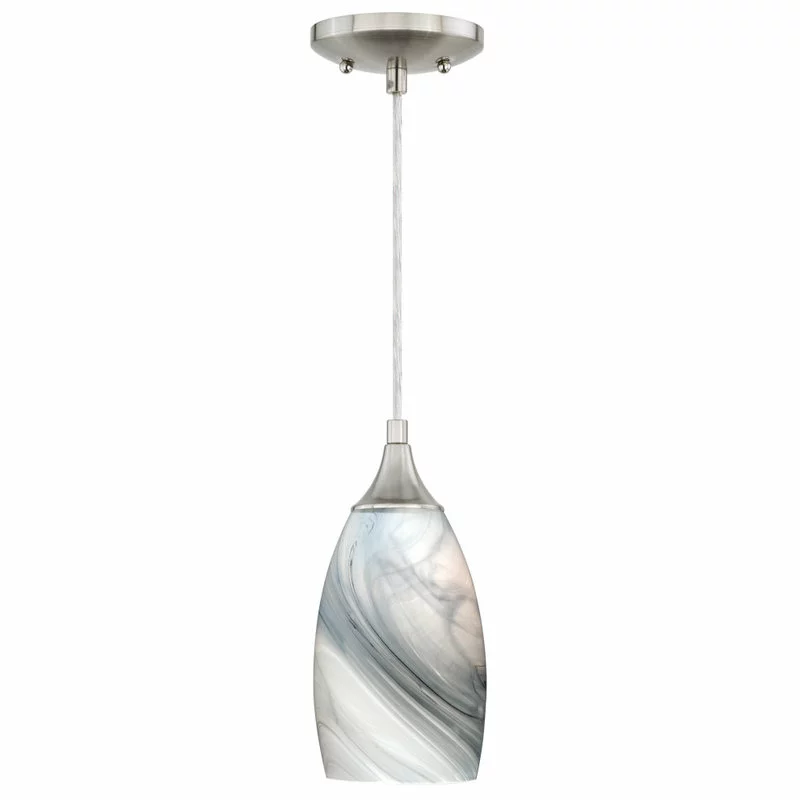 Vaxcel Milano Mini Pendant With Art Glass, Satin Nickel, Marble Swirl Glass 1 Vaxcel Milano Mini Pendant With Art Glass, Satin Nickel, Marble Swirl Glass