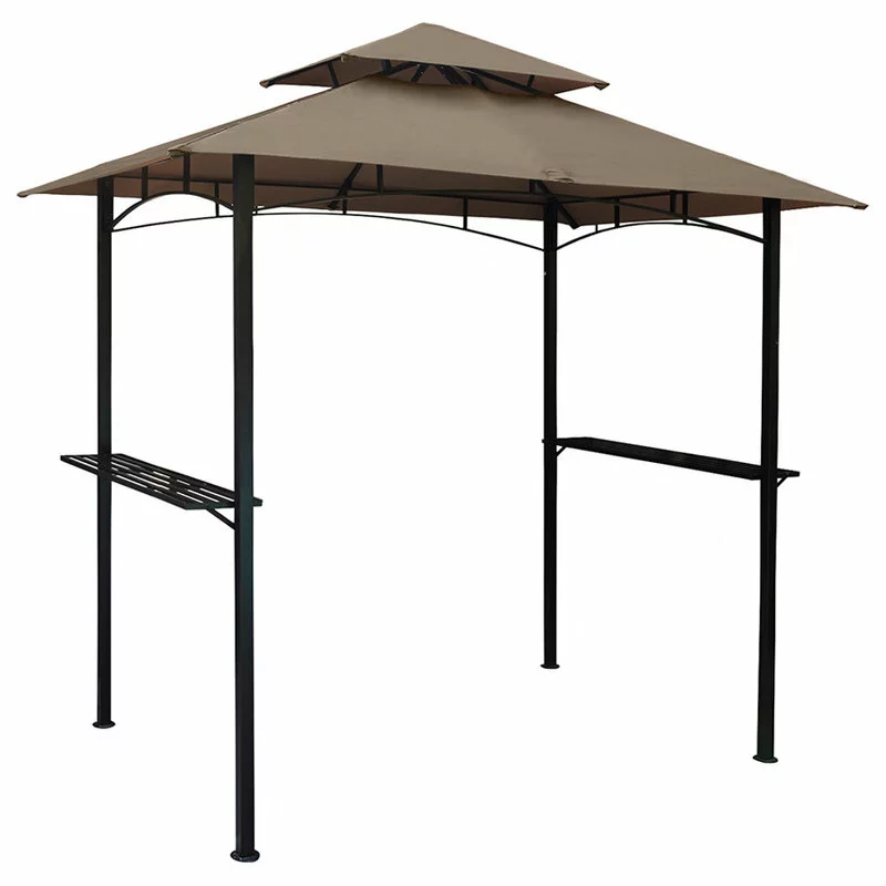 HIO 8 Ft. X 5 Ft. 2-Tier Steel Grill Gazebo With Shelves, Brown 1 HIO 8 Ft. X 5 Ft. 2-Tier Steel Grill Gazebo With Shelves, Brown