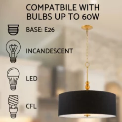Kira Home Adelade 22" Drum Pendant Chandelier, Black Fabric Shade, Glass -Ceiling Lighting Shop bfd17e4700df6593 8691 w800 h800 b0 p0