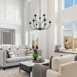 LALUZ 9-Light 2-Tier Modern Farmhouse Matte Black Large Candle Chandeliers -Ceiling Lighting Shop c1410476036b7792 7777 w800 h800 b0 p0