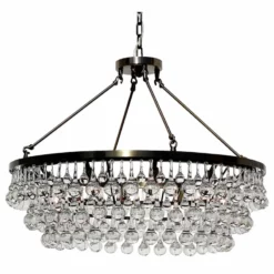 Light Up My Home Celeste 32" Glass Drop Chandelier, Antique Brass, Hanging Or Flush Mount