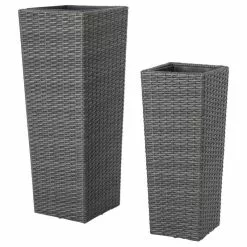 GDFStudio GDF Studio 2-Piece Eden Outdoor Wicker Flower Pots, Gray