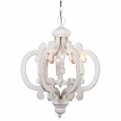 Whoselamp Venice Wooden Chandelier, Antique White
