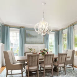 Oaks Aura Cottage Chic Crown Wood Chandelier, 6 Light, Distressed White -Ceiling Lighting Shop c401ab1103997626 0442 w800 h800 b0 p0