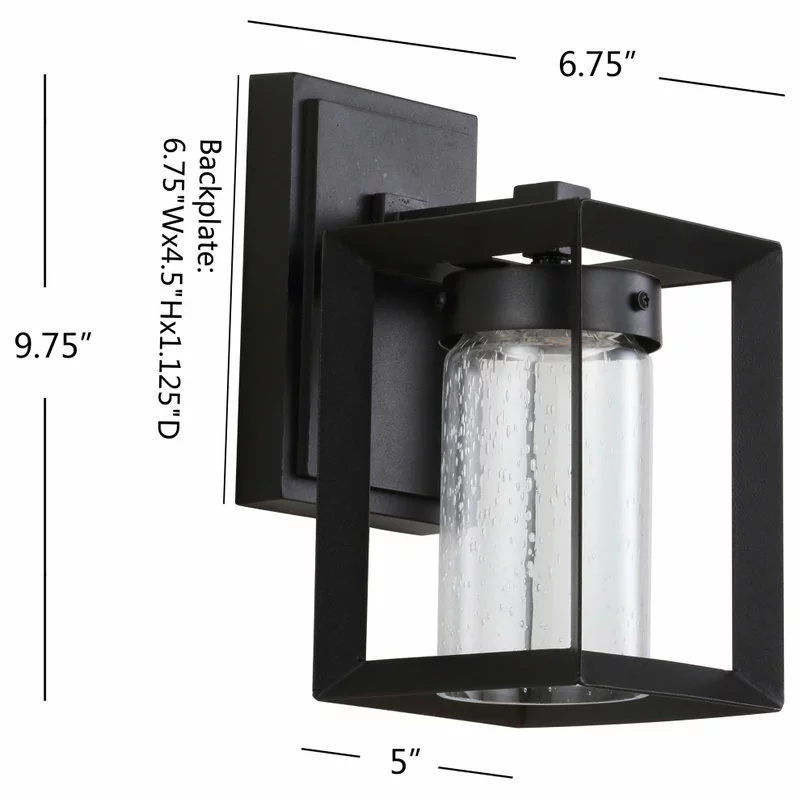 JONATHAN Y Nate 6.75" Outdoor Modern Cube Bubble Glass/Metal Integrated LED Sconce, Black 8 JONATHAN Y Nate 6.75" Outdoor Modern Cube Bubble Glass/Metal Integrated LED Sconce, Black - Image 8