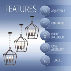 JONATHAN Y Pagoda 4-Bulb Lantern Metal LED Pendant, Oil Rubbed Bronze, 12" -Ceiling Lighting Shop c691d51903c9611e 1357 w800 h800 b0 p0