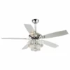 Whoselamp 52 Modern Crystal Ceiling Fan With 4-Lights/5 Blades, Remote Control, Chrome