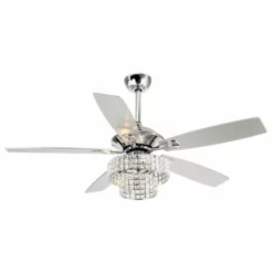 Whoselamp 52 Modern Crystal Ceiling Fan With 4-Lights/5 Blades, Remote Control, Chrome