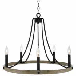 Kira Home Fairbrook 24.5" Rustic Farmhouse Wagon Wheel Chandelier, Round Kitchen