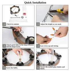 LNC Lighting LNC 6-Light Farmhouse Wagon Wheel Wood And Seeded Glass Shade Chandelier -Ceiling Lighting Shop ca91623b034d27be 9929 w800 h800 b1 p0