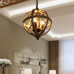 HOMARY Retro Rustic Weathered Wooden Globe Metal Orb Crystal 3-Light/5-Light Chandelier -Ceiling Lighting Shop cab1e0ed0eec83f7 5215 w800 h800 b0 p0