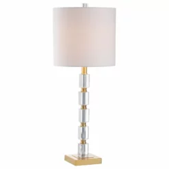 JONATHAN Y Claire 28.5" Crystal Table Lamp, Brass, Set Of 2