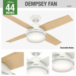 Hunter Fan Company 44" Dempsey Fresh White Ceiling Fan With Light/Remote -Ceiling Lighting Shop cd4102480f8fe025 9860 w800 h800 b0 p0