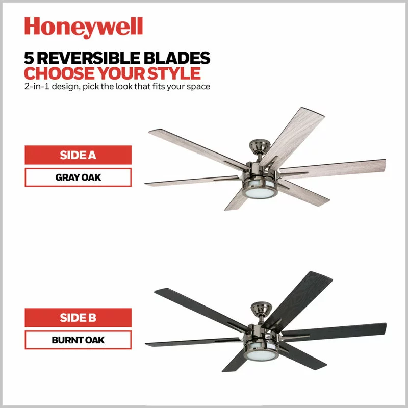 Honeywell Ceiling Fans Honeywell Kaliza Modern Ceiling Fan With Light And Remote, 56", Gun Metal 4 Honeywell Ceiling Fans Honeywell Kaliza Modern Ceiling Fan With Light And Remote, 56", Gun Metal - Image 4
