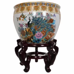 Oriental Furnishings Chinese Porcelain Fish Bowl Planter, Satsuma Peacocks, 12" -Ceiling Lighting Shop ce51ed55032a28ea 7669 w800 h800 b1 p0
