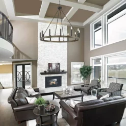 Vanity Art LLC Farmhouse Wagon Wheel 12-Light Chandelier, California Walnut/Classic Blac -Ceiling Lighting Shop cec1f9fc018a613c 9986 w800 h800 b0 p0